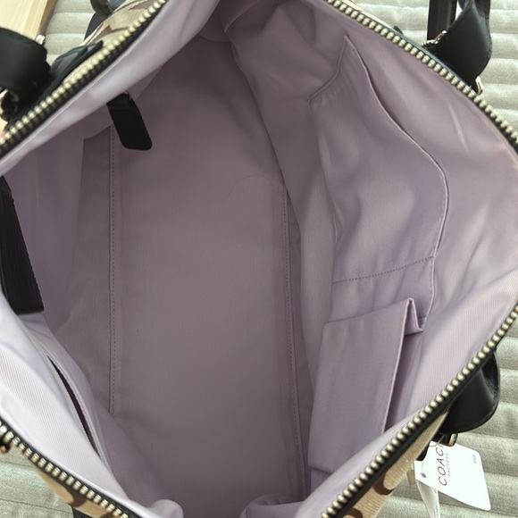 NWT Coach Signature Hampton Carryall Khaki Black leather shoulder bag F13812 - Picture 8 of 8